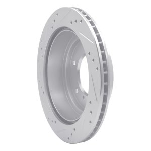 Mitsubishi Montero Brake Rotor (1) - Rear Right - R1 Concepts - Drilled & Slotted - Silver - `00-`06
